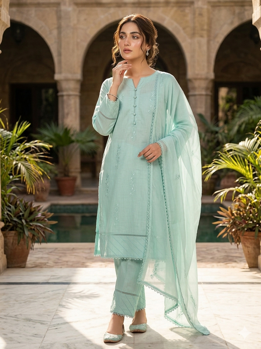 Mint Elegance 3Piece Stitched