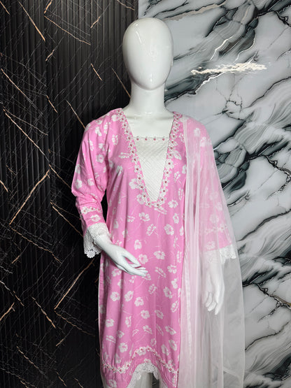 Pink Bloom - 3Piece Stitched