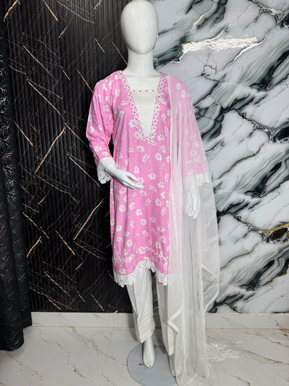 Pink Bloom - 3Piece Stitched