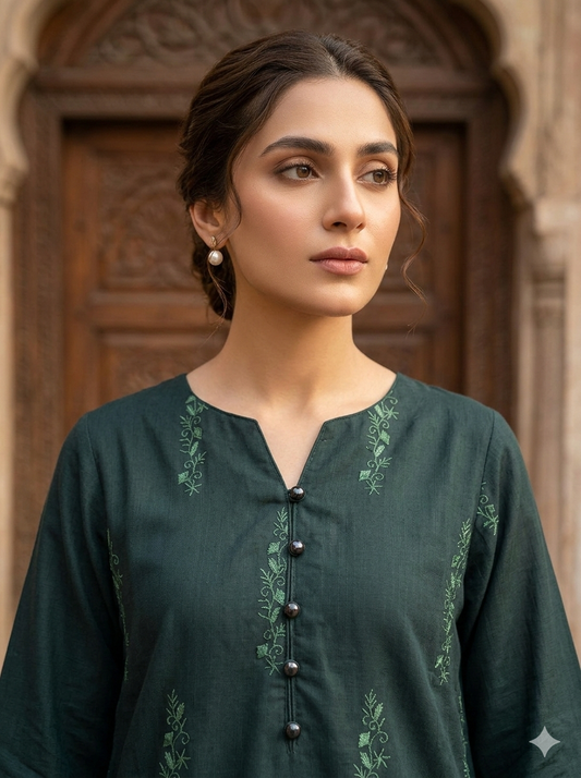 Classic Green Embroidered-Stitched 3Piece